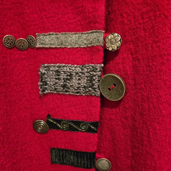 NorthStyle Red Boiled Wool Button-Up Jacket with Artisan Button Detail, Size 2X - Picture 3 of 8